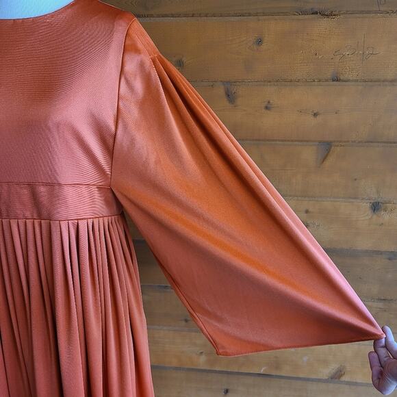 Vintage 60's 70's Rust Handmade Flowy Fall Holiday MCM Prairie Long Maxi Dress - Picture 3 of 6